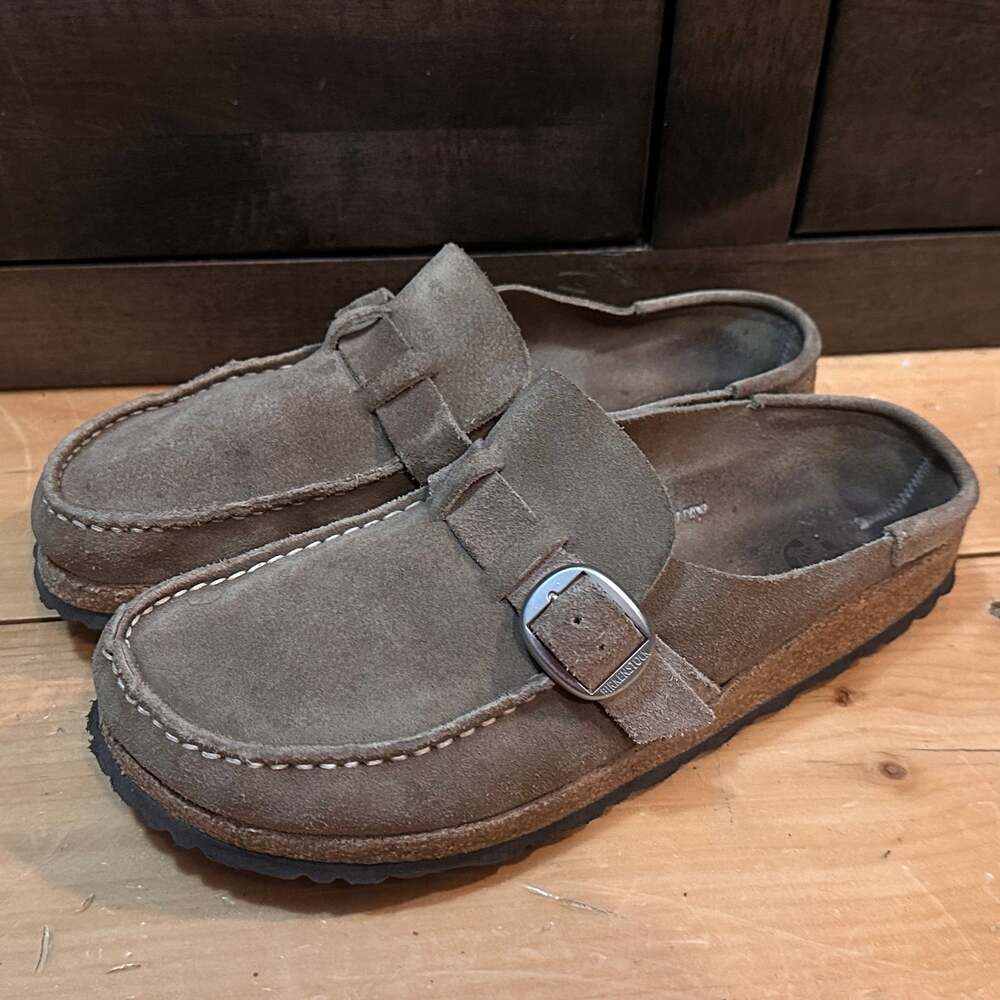 Women's Birkenstock Buckley 40 Suede Leather Clog Gray Taupe,